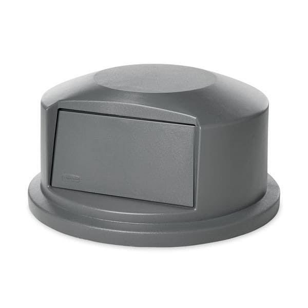 Rubbermaid Commercial Brute Trash Can Top, Round, Dome with Push Door, Fits 44 gal Cans, 24 3/4 in Dia, Gray - FG264788GRAY