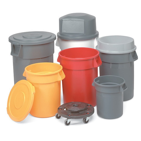 Rubbermaid Commercial Brute Trash Can Top, Round, Flat, Fits 44 gal Container Cap, 24 1/2 in Dia, Gray - FG264560GRAY