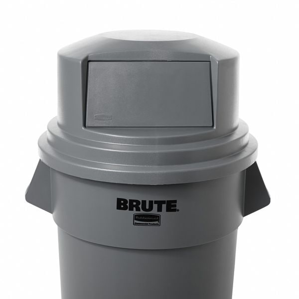 Rubbermaid Commercial 55 gal Dome with Push Door Trash Can Lid, 27 1/4 in W/Dia, Gray, Resin, 1 Openings - FG265788GRAY