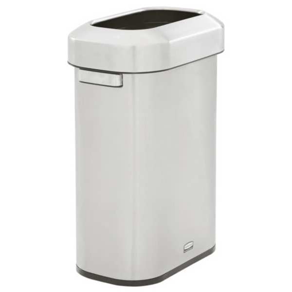 Rubbermaid Commercial 15 gal Rectangular Trash Can, Silver, 11 5/16 in Dia, Metal - 2147581