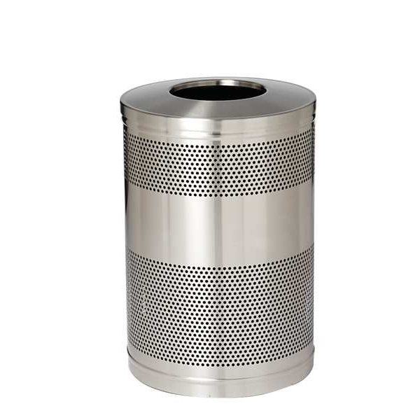 Rubbermaid Commercial 51 gal Round Trash Can, Stainless Steel, 24 in Dia, Open Top, Stainless Steel, Rigid Plastic - FGS55SSTSSPL