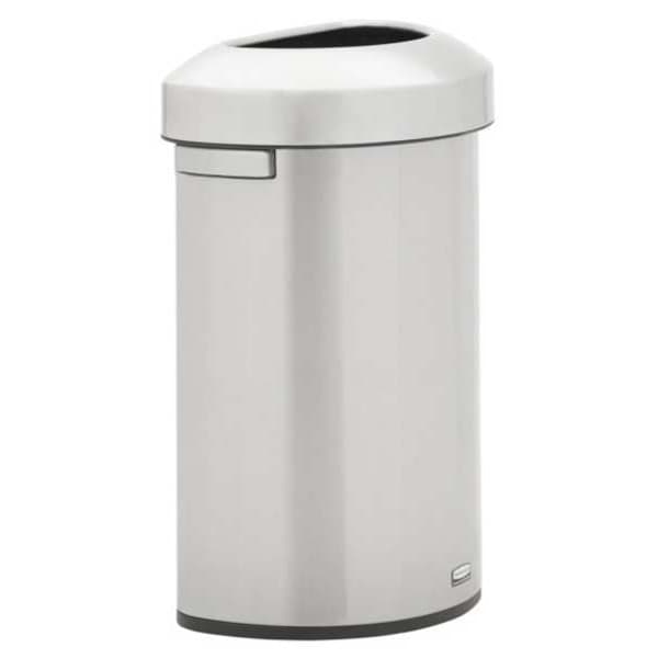 Rubbermaid Commercial 16 gal Half-Round Trash Can, Silver, 12 3/8 in Dia, Metal - 2147550