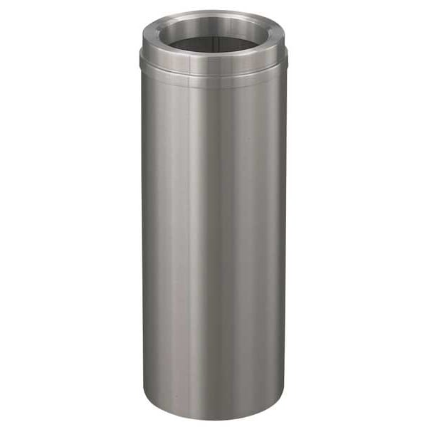 Glaro 6 gal Round Wastebasket, Satin Aluminum, 9 in Dia, Open Top, Aluminum - F924-SA-SA