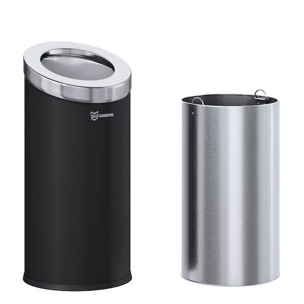 Hls Commercial 15 gal Round Trash Can, Silver, Stainless Steel - HLSC04G15B
