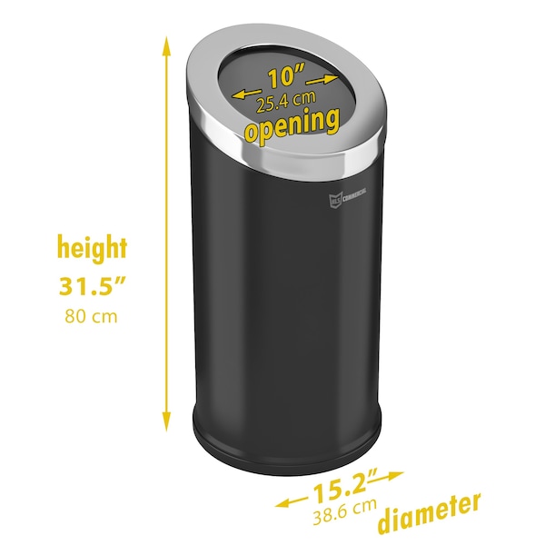 Hls Commercial 15 gal Round Trash Can, Silver, Stainless Steel - HLSC04G15B