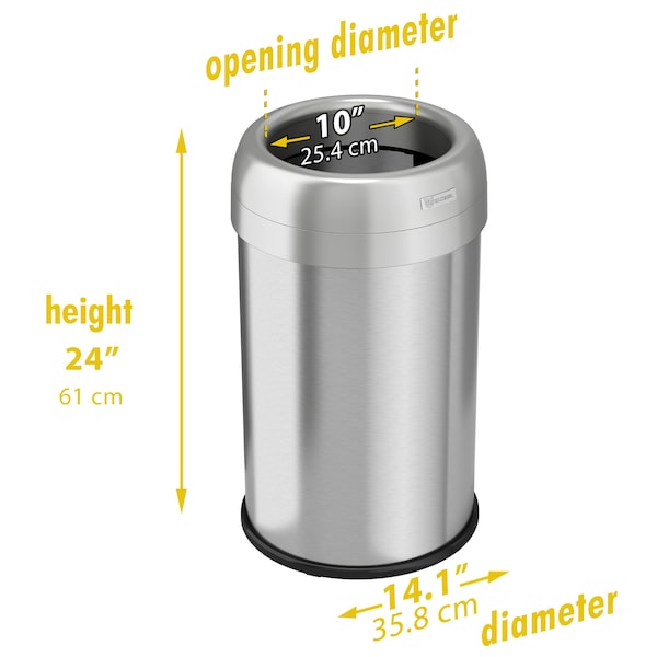 Hls Commercial 13 gal Round Trash Can, Silver, Stainless Steel - HLS13STR