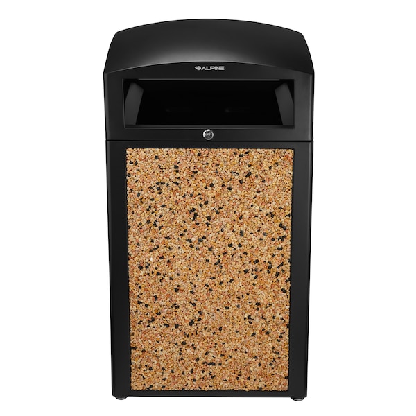 Alpine Industries 40 Gal. Steel All-Weather Stone Panel Outdoor Commercial Trash Can, Lid - 471-40-STO
