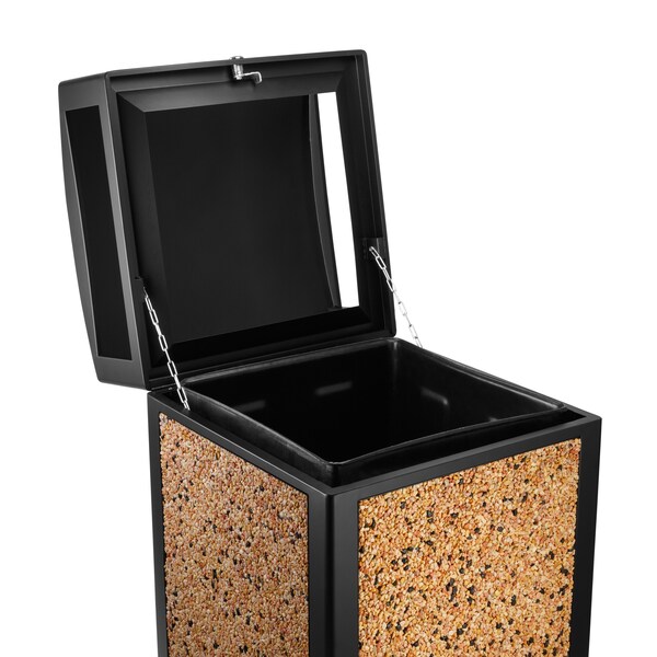 Alpine Industries 40 Gal. Steel All-Weather Stone Panel Outdoor Commercial Trash Can, Lid - 471-40-STO