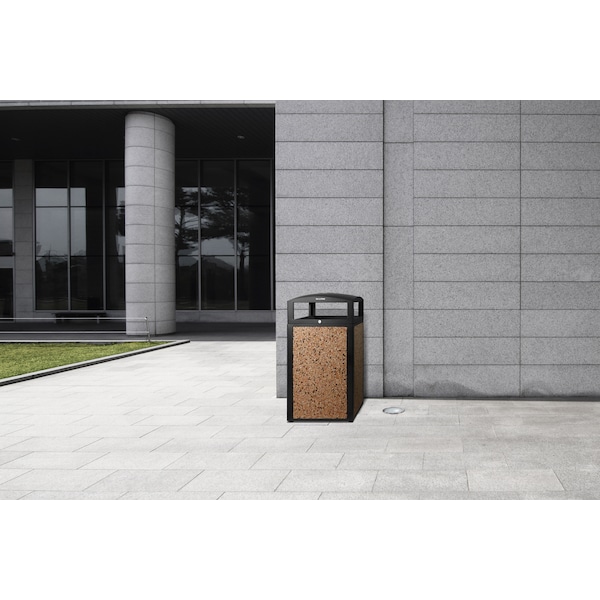 Alpine Industries 40 Gal. Steel All-Weather Stone Panel Outdoor Commercial Trash Can, Lid - 471-40-STO