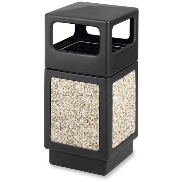 Safco 38 gal Indoor/outdoor Square Receptacles, Black, Polyethylene - SAF9472NC