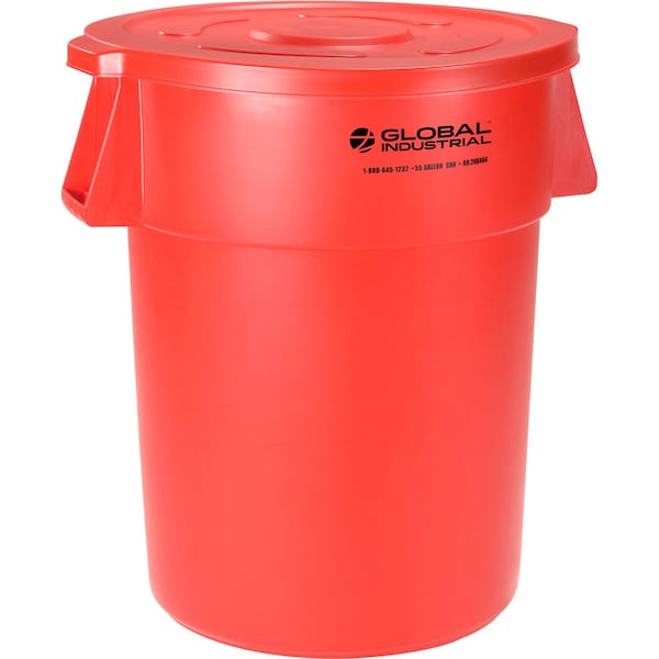 Global Industrial Plastic Trash Can with Lid, 55 Gallon Red - 240464RDCL