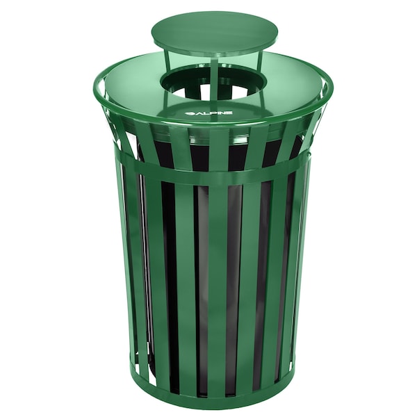 Alpine Industries 38 gal Trash Can, Green, Galvanized Steel - ALP479-38-1-GRN