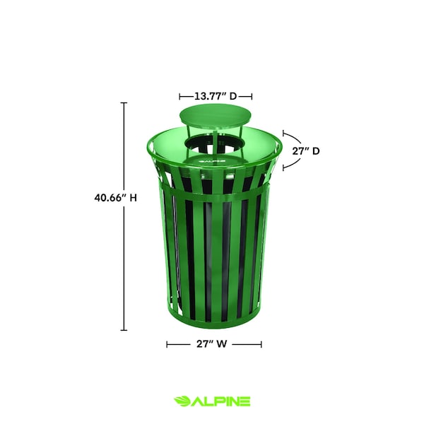 Alpine Industries 38 gal Trash Can, Green, Galvanized Steel - ALP479-38-1-GRN