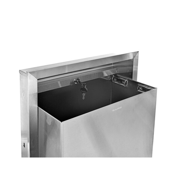 Alpine Industries 12 Gal. Stainless Steel Leak-Proof Recessed Mounted Waste Receptacle Trash Can - ALP493-MK