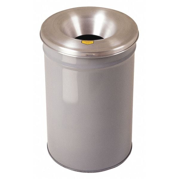 Justrite 6 gal Round Trash Can, Gray, 15 in Dia, Open Top, Aluminum - 26606G