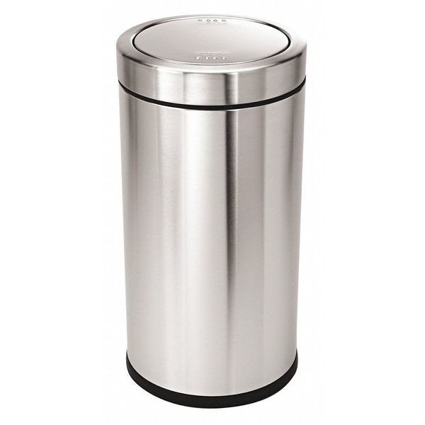 Simplehuman 14-1/2 gal. Round Trash Can, Silver, 14 13/16 in Dia, Swing, Stainless Steel - CW1442