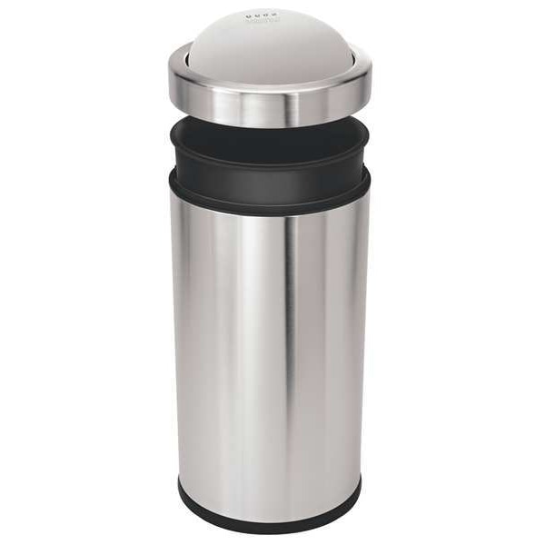 Simplehuman 14-1/2 gal. Round Trash Can, Silver, 14 13/16 in Dia, Swing, Stainless Steel - CW1442