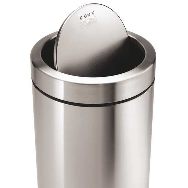 Simplehuman 14-1/2 gal. Round Trash Can, Silver, 14 13/16 in Dia, Swing, Stainless Steel - CW1442