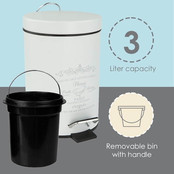 Hds Trading Paris 3 Liter Waste Bin, White - ZOR95910