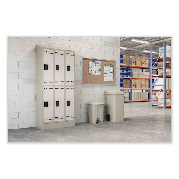 Safco 12 gal Round Cylinder Waste Receptacles, Tan, Top Door, Plastic - 9925TN