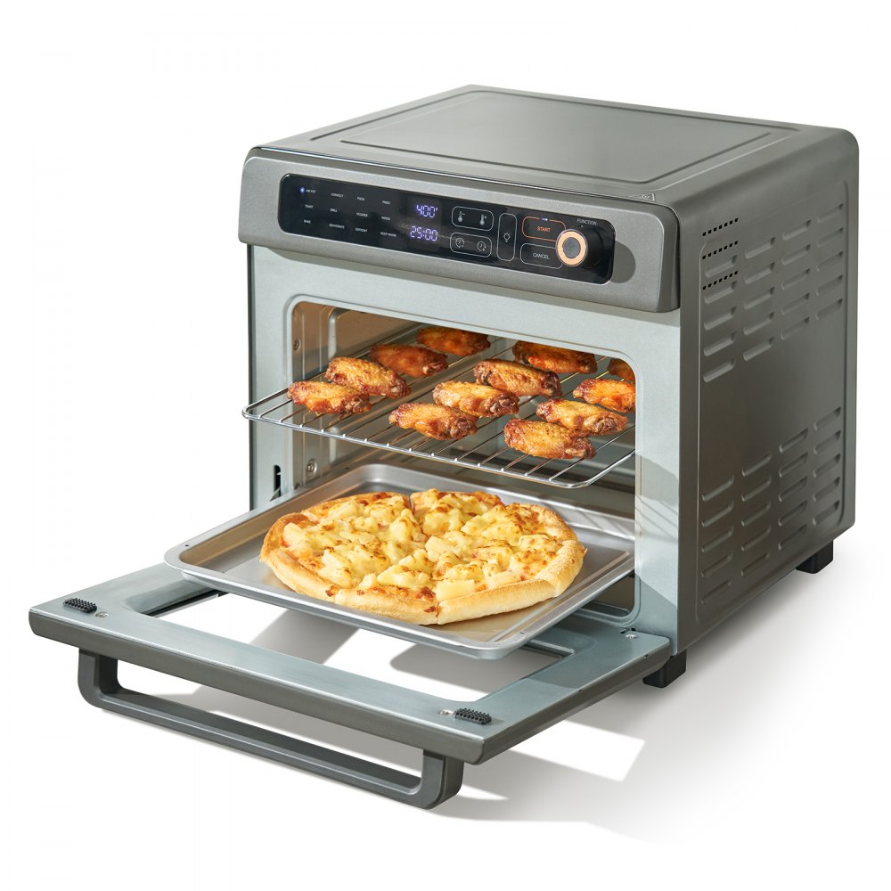 VEVOR 12-IN-1 Air Fryer Toaster Oven, 25L Convection Oven, 1700W Stainless Steel Toaster Ovens Countertop Combo with Grill, Pizza Pan, Gloves, 12 Slices Toast, 12-inch Pizza, Home and Commercial Use - KQZKX25L1800WFCLWV1