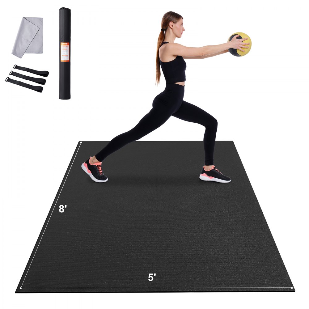 VEVOR Exercise Mat, Non Slip High Density Premium Yoga Mat, Exercise Yoga Mat for Men & Women, Fitness & Exercise Mat with Bag & Carry Strap, for All Types of Home Yoga, Pilate & Floor Workout (8x5ft) - DXYJD5YC8YC0VKN62V0