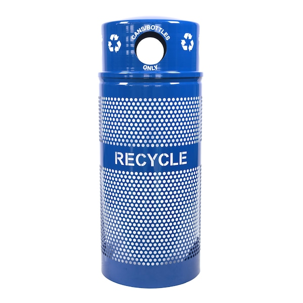 Ex-Cell Kaiser 34-Gal. Receptacle W/ Dome Top - Steel, Recycle Blue Gloss - RC-34R DM CANS RBL