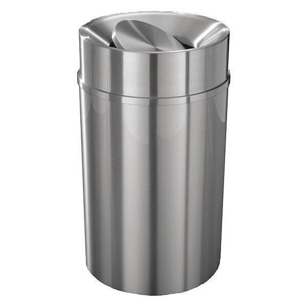Glaro 33 gal Round Trash Can, Satin Aluminum, 20" Dia, Swing, Aluminum - TA2035-SA-SA