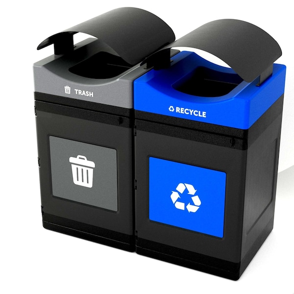 Commercial Zone Products 2 x 55 Gal. units Square Waste Container, Black w/ two lid colors, Canopy, Polyethylene - 787202MSA
