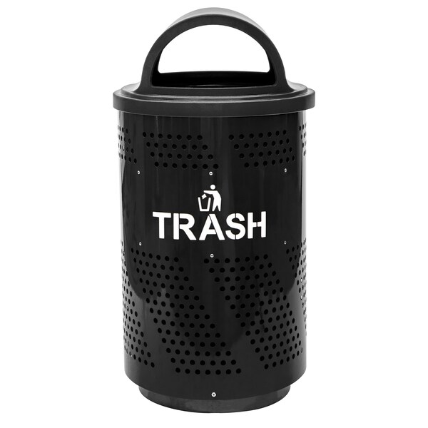 Ex-Cell Kaiser Arena-Perforated Outdoor 51-Gal. Trash Receptacle, Black Gloss - ARENA-X51 T BLK