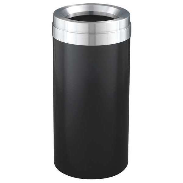Glaro 23 gal Round Trash Can, Satin Black/Satin Aluminum, 15" Dia, Open Top, Steel - F1537-BK-SA