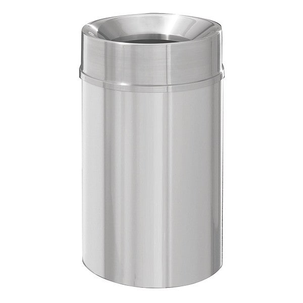 Glaro 33 gal Round Trash Can, Satin Aluminum, 20" Dia, Open Top, Aluminum - F2035-SA-SA
