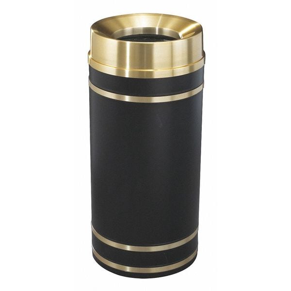 Glaro 16 gal Round Trash Can, Satin Black, Satin Brass - F1555-BK