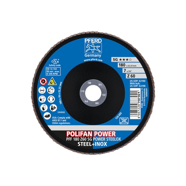 Disco de láminas POLIFAN® - Z SG POWER STEELOX, Óxido de Zirconio, 60 Granos, Plano - 62190