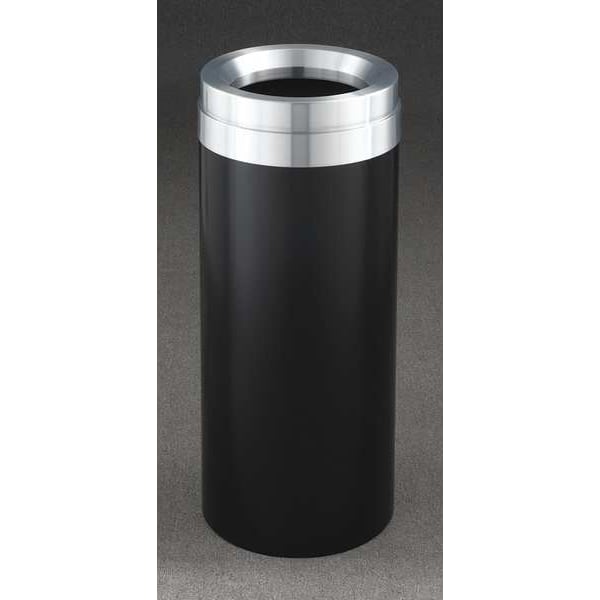 Glaro 15 gal Round Trash Can, Satin Black/Satin Aluminum, 12" Dia, Open Top, Steel - F1237-BK-SA
