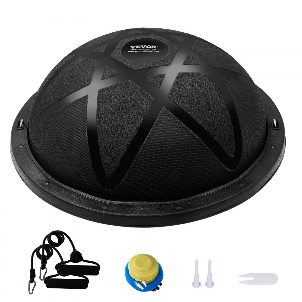 VEVOR Half Exercise Ball Trainer, 23 inch Balance Ball Trainer, 660 lbs Capacity Stability Ball, Yoga Ball with Resistance Bands and Pump, Strength Fitness Ball for Home Gym, Full Body Workouts, Black - PHXLQ58CMKLWPCMEFV0