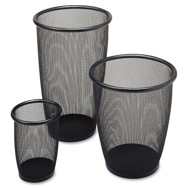 Safco 5 gal Round Round Mesh Wastebaskets, Black, Steel - SAF9717BL