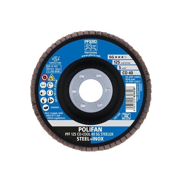 Disco de láminas POLIFAN® de óxido de cerámica CO-COOL SG STEELOX, 40 granos, plano - 62603