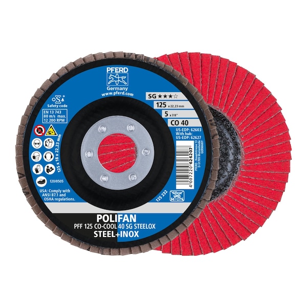 Disco de láminas POLIFAN® de óxido de cerámica CO-COOL SG STEELOX, 40 granos, plano - 62603