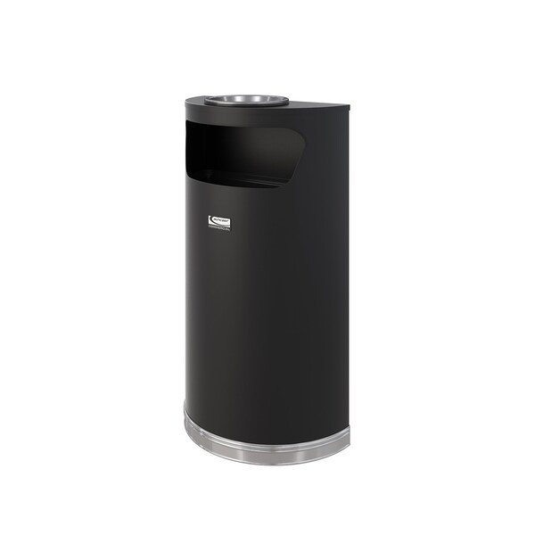 Suncast Commercial METAL HALF ROUND 9 GALLON TRASH CAN with ASHTRAY - MTCRES901BKS