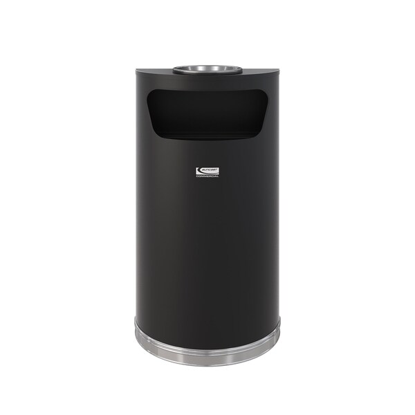 Suncast Commercial METAL HALF ROUND 9 GALLON TRASH CAN with ASHTRAY - MTCRES901BKS