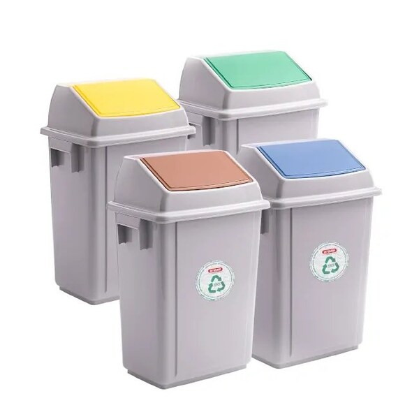 Araven Polypropylene Trash Bin with Pedal, 10.5 Gal, Grey, 4PK - 40275