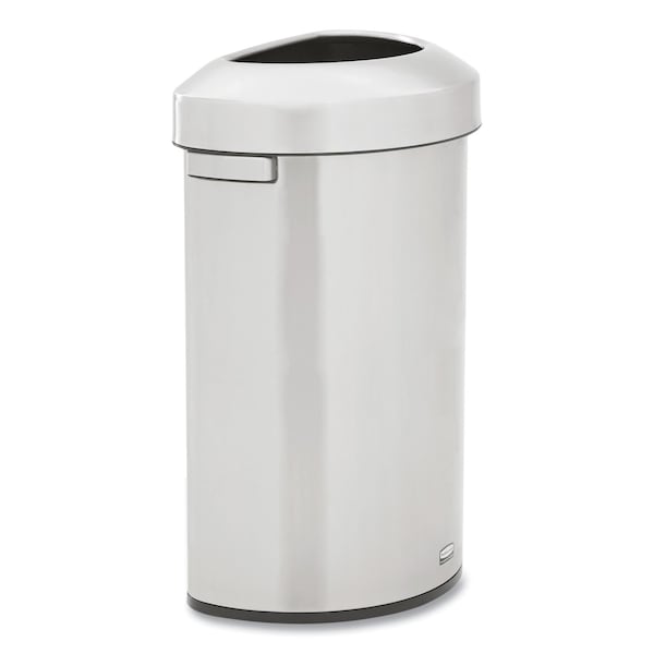Rubbermaid Commercial 21 gal Half-Round Cylinder Waste Receptacles, Stainless Steel, Plastic; Stainless Steel - 2147582