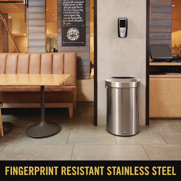 Rubbermaid Commercial 21 gal Half-Round Cylinder Waste Receptacles, Stainless Steel, Plastic; Stainless Steel - 2147582