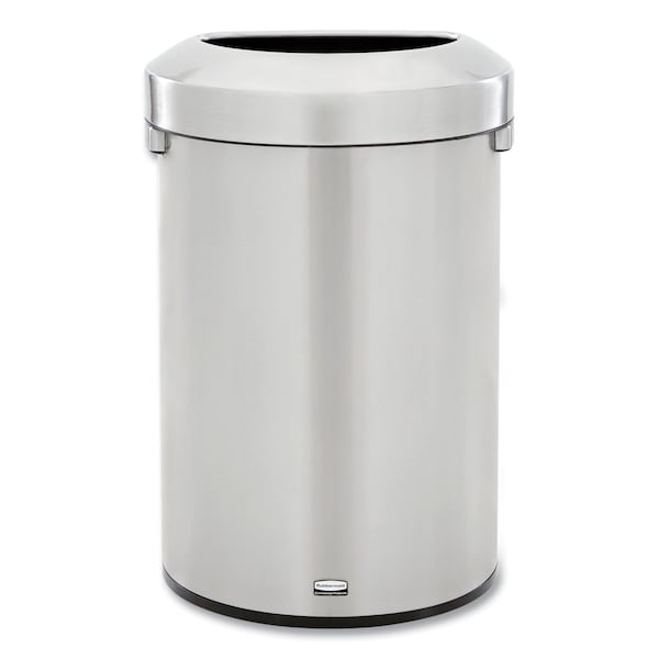 Rubbermaid Commercial 21 gal Half-Round Cylinder Waste Receptacles, Stainless Steel, Plastic; Stainless Steel - 2147582