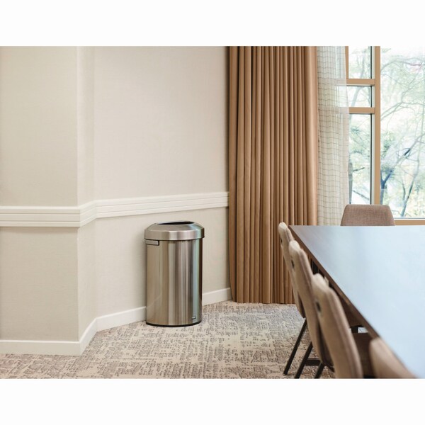 Rubbermaid Commercial 21 gal Half-Round Cylinder Waste Receptacles, Stainless Steel, Plastic; Stainless Steel - 2147582