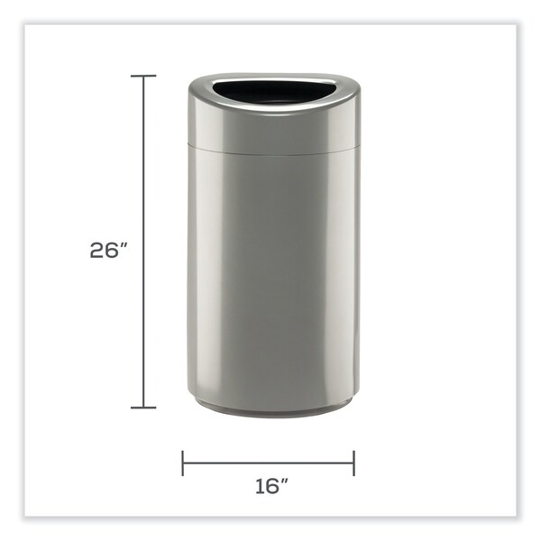 Safco 14 gal Oval Cylinder Waste Receptacles, Silver, Open Top, Steel - 9921SL