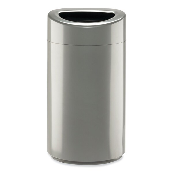 Safco 14 gal Oval Cylinder Waste Receptacles, Silver, Open Top, Steel - 9921SL