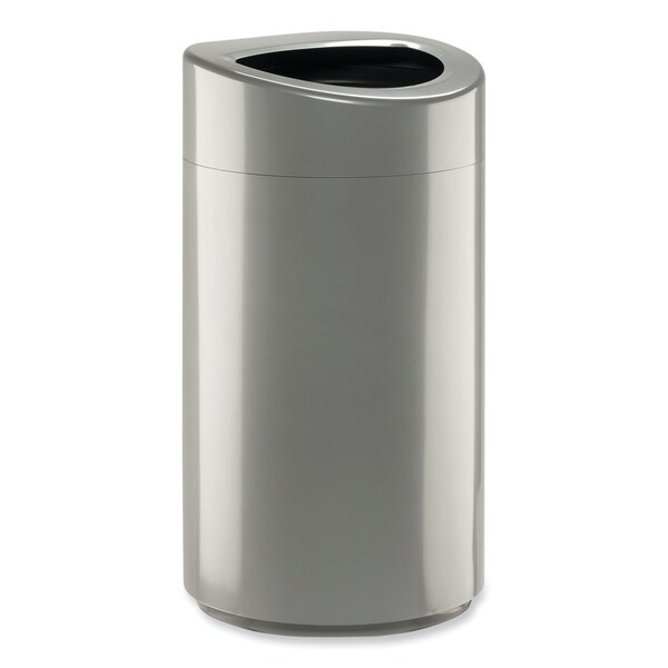 Safco 14 gal Oval Cylinder Waste Receptacles, Silver, Open Top, Steel - 9921SL