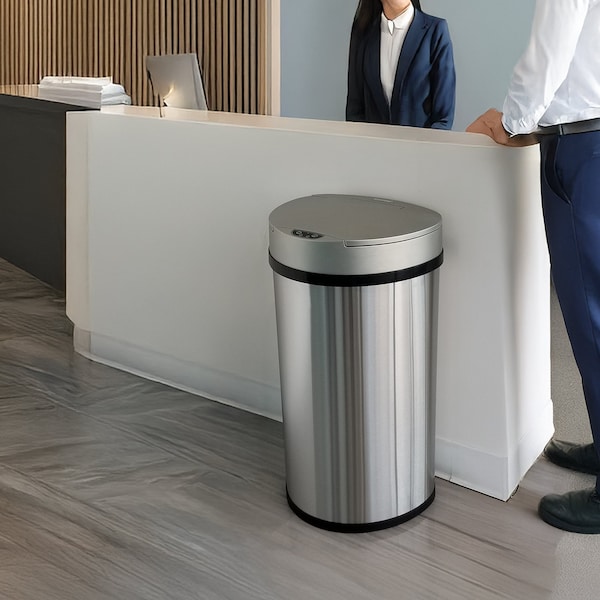 Hls Commercial 13 gal Semicircular Trash Can, Silver, Stainless Steel - HLS13HX